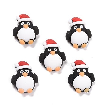 Honeyhandy Resin Cabochons, Christmas Theme, Penguin with Christmas Hat, Black, 23.5x18.5x8mm