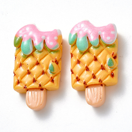 Resin Cabochons, Ice Lolly with Pineapple, Imitation Food, Gold, 27x14x7mm