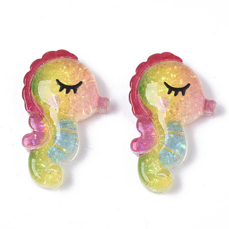 Honeyhandy Resin Cabochons, with Glitter Powder, Sea horse, Colorful, 26x16x5.5mm