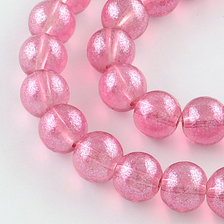 Honeyhandy Transparent Spray Painted Glass Bead Strands, Round, Hot Pink, 8mm, Hole: 1.3~1.6mm, about 104pcs/strand, 32.7 inch