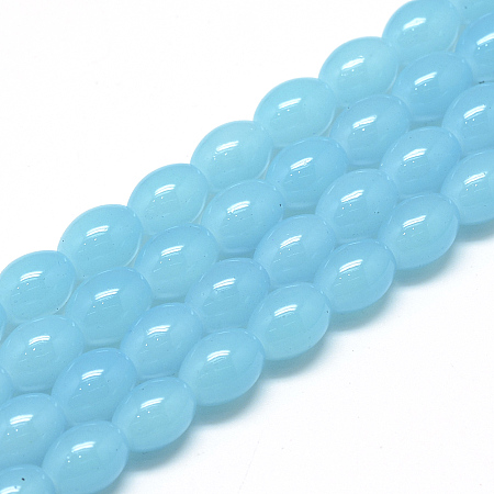 Honeyhandy Baking Painted Glass Beads Strands, Oval, Imitation Jade, Deep Sky Blue, 8~8.5x6~6.5mm, Hole: 1.5mm, about 96pcs/strand, 32.2 inch