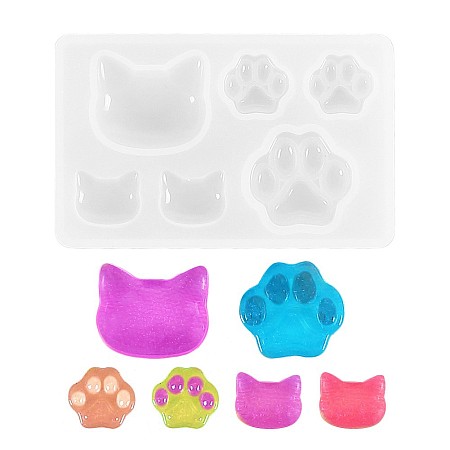 Honeyhandy Silicone Molds, Epoxy Resin Casting Molds, For UV Resin, DIY Jewelry Craft Making, Cat & Bear Paw, White, 77x47x8mm, Inner Size: 14~25mm