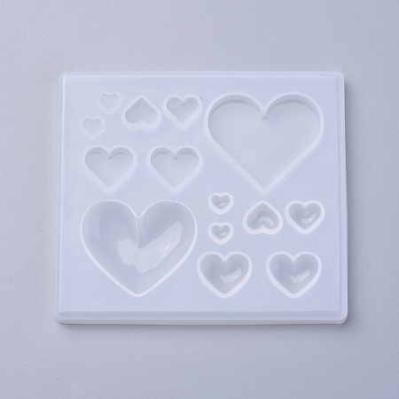 Honeyhandy Silicone Molds, Epoxy Resin Casting Molds, For UV Resin, DIY Jewelry Craft Making, Heart, White, 89x78x8mm, Inner Size: 5~32x6~36mm