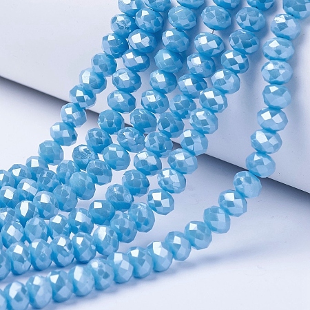 ARRICRAFT Electroplate Glass Beads Strands, Pearl Luster Plated, Faceted, Rondelle, Deep Sky Blue, 8x6mm, Hole: 1~1.4mm, about 67~72pcs/strand, 16.14~16.53 inches(41~42cm)