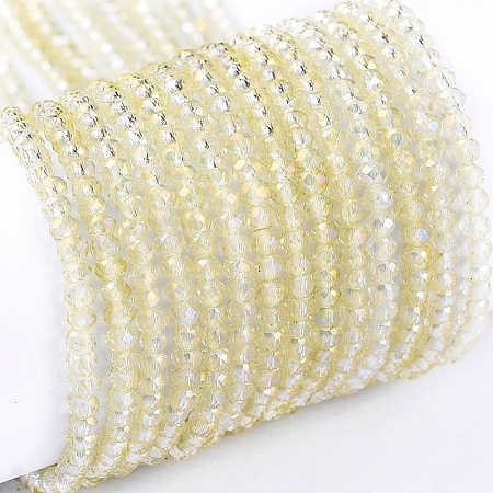 ARRICRAFT Electroplate Glass Beads Strands, Full Rainbow Plated, Faceted, Rondelle, Champagne Yellow, 2x1.5mm, Hole: 0.6mm, about 235~247pcs/Strand, 14.57~14.76 inches(37~37.5cm)