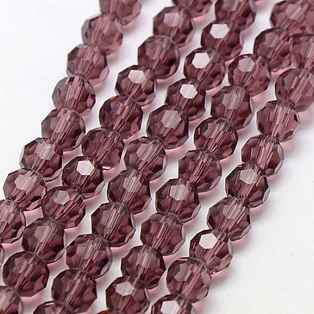 Honeyhandy Glass Beads Strands, Faceted, Round, Purple, 8mm, Hole: 1mm, about 70~72pcs/strand, 22.6 inch