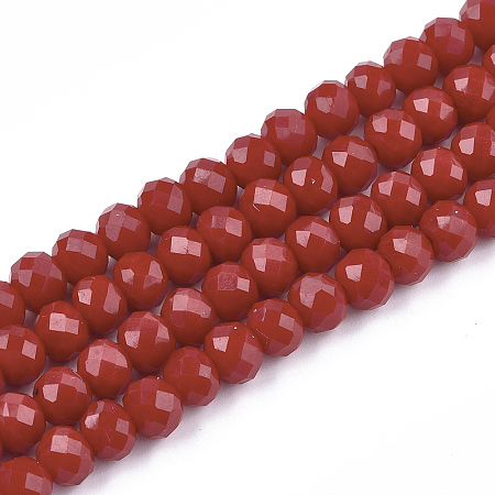 Arricraft 1 Strand Opaque Solid Dark Red Color Faceted Rondelle Glass Beads Strands, 3x2mm, Hole: 0.5mm, about 140pcs/strand, 13 inches