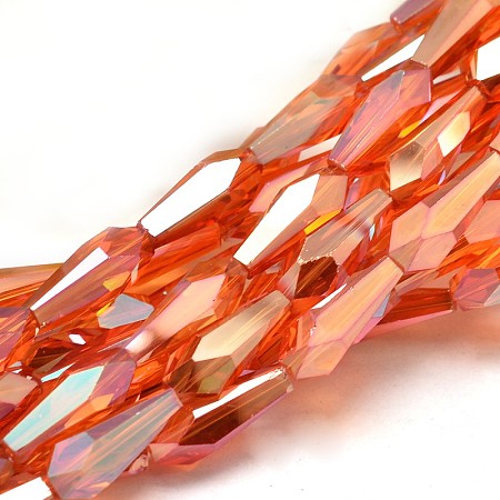 Honeyhandy Full Rainbow Plated Faceted Teardrop Glass Bead Strands, Orange Red, 18x8mm, Hole: 1mm, about 23pcs/strand, 16.5 inch
