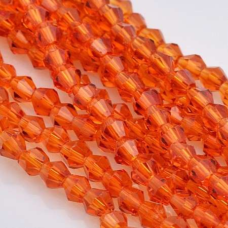 Honeyhandy Faceted Bicone Glass Beads Strands, Orange Red, 3x3mm, Hole: 1mm, about 125~130pcs/strand, 13.8 inch