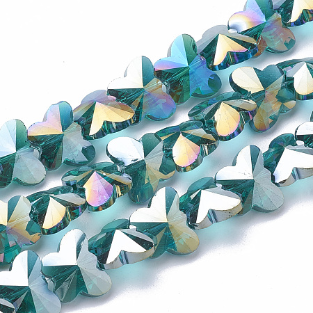 Electroplate Glass Beads, AB Color Plated, Faceted, Butterfly, Light Sea Green, 12x14.5x7.5mm, Hole: 1mm