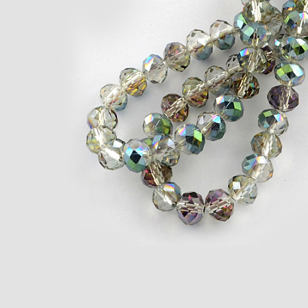 Electroplate Glass Beads, Half Plated, Faceted, Rondelle, Colorful, 8x6.5mm, Hole: 1mm; about 72pcs/strand, 18.4