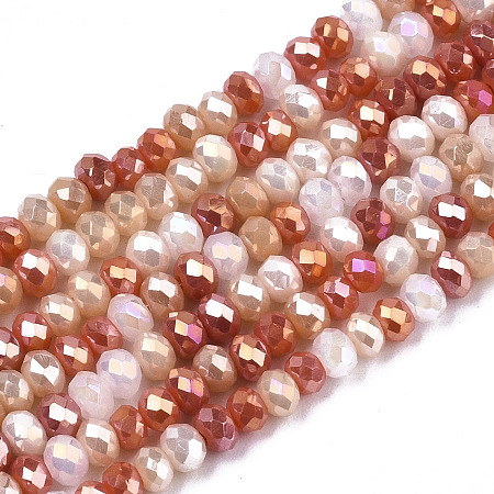 ARRICRAFT Electroplate Glass Beads Strands, AB Color Plated, Faceted, Rondelle, Coral, 3x2.5mm, Hole: 0.7mm, about 188~190pcs/16.93 inches~17.71 inches(43~45cm)