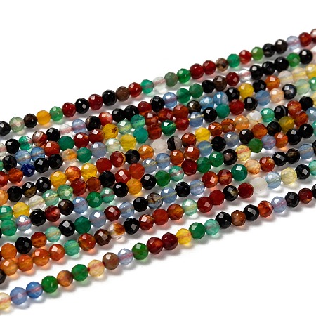 Honeyhandy Natural Agate Beads Strands, Faceted Round, Dyed, Mixed Color, 3mm, Hole: 0.8mm, about 131pcs/strand, 15.5 inch