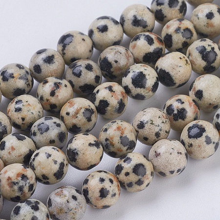 Honeyhandy Natural Dalmation Jasper Beads Strands, Round, 6mm, Hole: 1mm, about 29pcs/strand, 7.6 inch