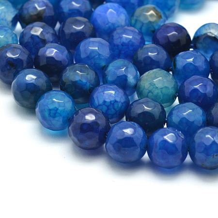 Nbeads Natural Agate Bead Strands, Round, Grade A, Faceted, Dyed & Heated, DeepSkyBlue, 8mm, Hole: 1mm; about 47pcs/strand, 15