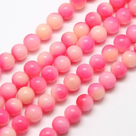 Nbeads Natural Malaysia Jade Bead Strands, Round Dyed Beads, HotPink, 6mm, Hole: 1mm; about 64pcs/strand, 15