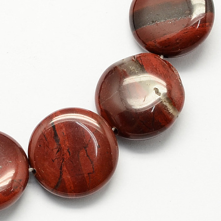 Honeyhandy Flat Round Natural Red Jasper Beads Strands, Coconut Brown, 16x5mm, Hole: 1mm, about 25pcs/strand, 16.5 inch