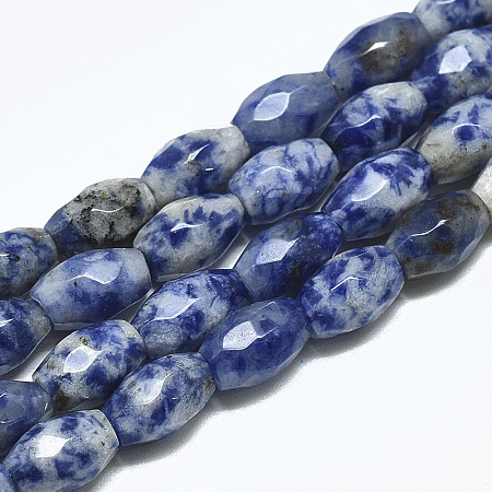 Honeyhandy Natural Blue Spot Jasper Beads Strands, Faceted, Oval, 8.5~9x6mm, Hole: 1mm, about 22pcs/strand, 8.07 inch