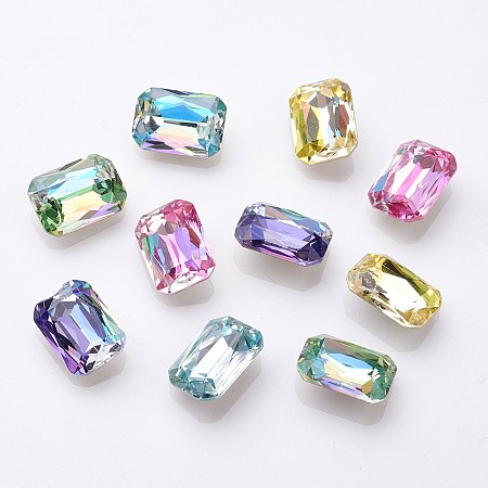 ARRICRAFT K9 Glass Rhinestone Cabochons, Imitation Austrian Crystal, Pointed Back & Back Plated, Faceted, Rectangle Octagon, Back plated, Mixed Color, 14x10x5mm