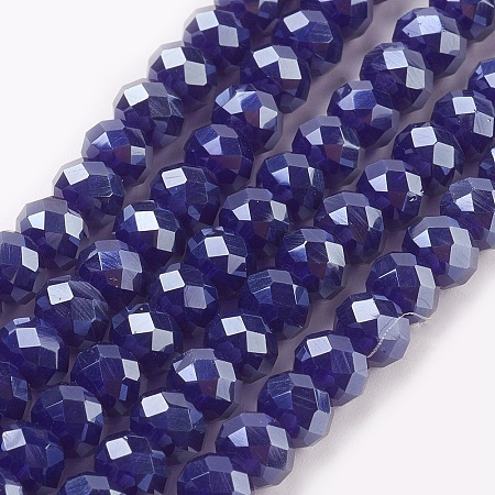 ARRICRAFT Electroplate Glass Beads Strands, Pearl Luster Plated, Faceted, Rondelle, Midnight Blue, 6x4~5mm, Hole: 0.8~1mm, about 98~100pcs/strand, 17.9 inches~18.1 inches