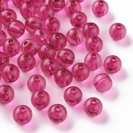 Transparent Acrylic Beads, Round, Fuchsia, 8x7mm, Hole: 2mm