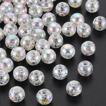 Opaque Crackle Acrylic Beads, AB Color Plated, Round, Creamy White, 8x7mm, Hole: 1.8mm
