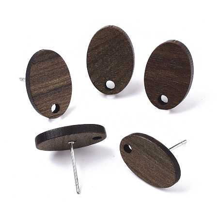 Honeyhandy Walnut Wood Stud Earring Findings, with 304 Stainless Steel Pin, Oval, Coconut Brown, 15~16x10~11mm, Hole: 1.8mm, Pin: 0.7mm