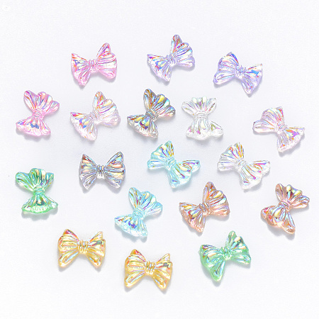 Honeyhandy Resin Cabochons, Nail Art Decoration Accessories, AB Color Plated, Bowknot, Mixed Color, 9x11x3mm