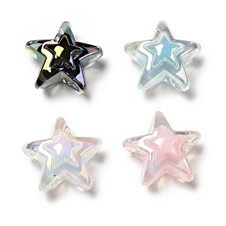 Honeyhandy UV Plating Rainbow Iridescent Transparent Acrylic Beads, Two Tone, Star, Mixed Color, 15.5~16x16.5x9.5mm, Hole: 2.6mm