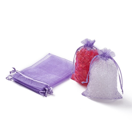 Honeyhandy Organza Bags, with Ribbons, Medium Purple, 15x10cm