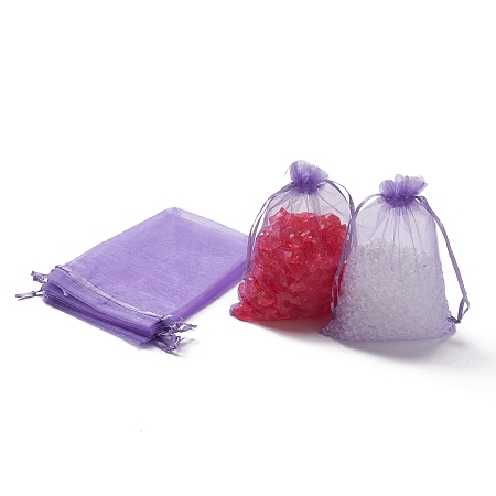 Honeyhandy Organza Bags, with Ribbons, Medium Purple, 18x13cm