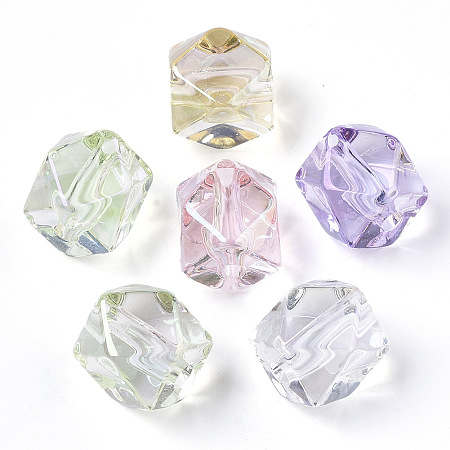 Transparent Acrylic Beads, AB Color Plated, Cube, Faceted, Mixed Color, 19.5x19mm, Hole: 4.5mm