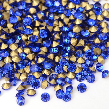 Honeyhandy Back Plated Grade A Diamond Glass Pointed Rhinestone, Sapphire, 1.5~1.6mm, about 1440pcs/bag