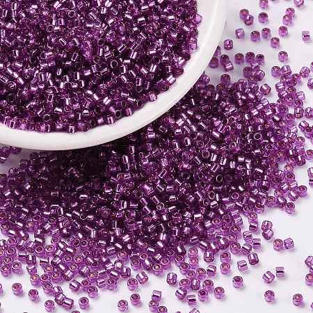 Honeyhandy Cylinder Seed Beads, Silver Lined, Round Hole, Uniform Size, Purple, 2x1.5mm, Hole: 0.8mm, about 888pcs/10g