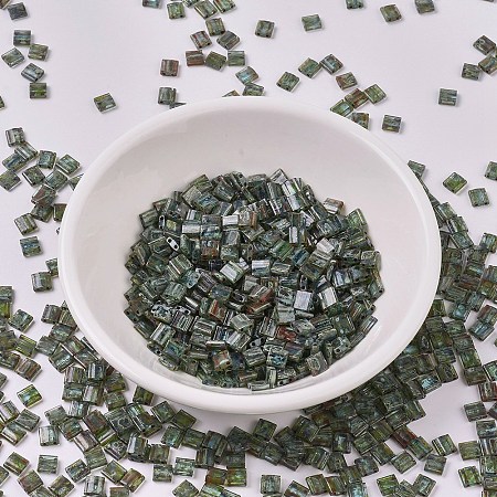 MIYUKI® TILA Beads, Japanese Seed Beads, 2-Hole, (TL4506) Transparent Sea Foam Picasso, 5x5x1.9mm, Hole: 0.8mm; about 118pcs/10g