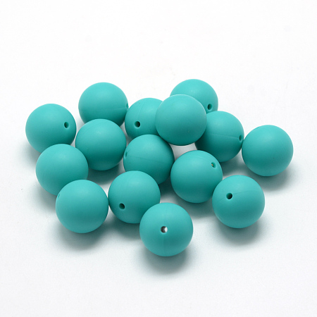 Honeyhandy Food Grade Eco-Friendly Silicone Beads, Chewing Beads For Teethers, DIY Nursing Necklaces Making, Round, Dark Turquoise, 14~15mm, Hole: 2mm