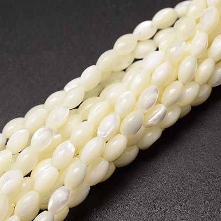 Honeyhandy Natural Trochid Shell/Trochus Shell Beads Strands, Oval, Creamy White, 6~7x4~5mm, Hole: 0.8mm, about 60pcs/strand, 15.75 inch