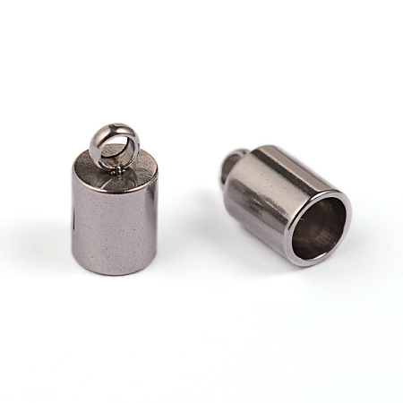 Honeyhandy 304 Stainless Steel Cord Ends, End Caps, Column, Stainless Steel Color, 9x5mm, Hole: 2mm, Inner Diameter: 4mm