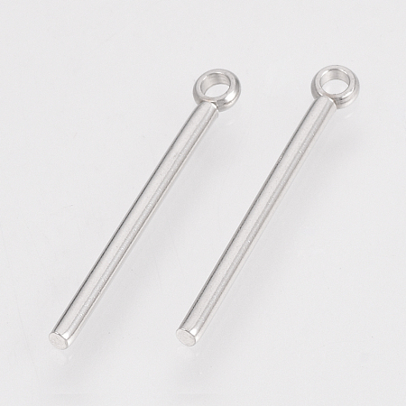 Honeyhandy 201 Stainless Steel Pendants, Bar, Stainless Steel Color, 28x1.5mm, Hole: 1.5mm