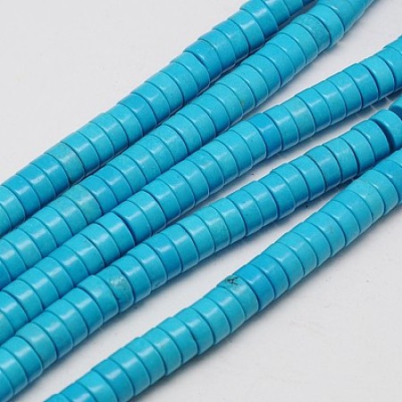 Honeyhandy Synthetic Turquoise Beads Strands, Heishi Beads, Dyed, Flat Round, Deep Sky Blue, 6x3mm, Hole: 1mm, about 135pcs/strand, 15.75 inch