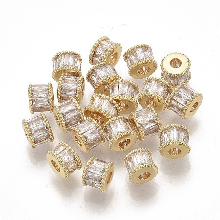 Honeyhandy Brass Micro Pave Cubic Zirconia Beads, Column, Real 18K Gold Plated, Clear, 7x5.5mm, Hole: 2.5mm