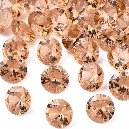 Honeyhandy Cubic Zirconia Charms, Faceted, Flat Round, BurlyWood, 8x4.5mm, Hole: 1mm
