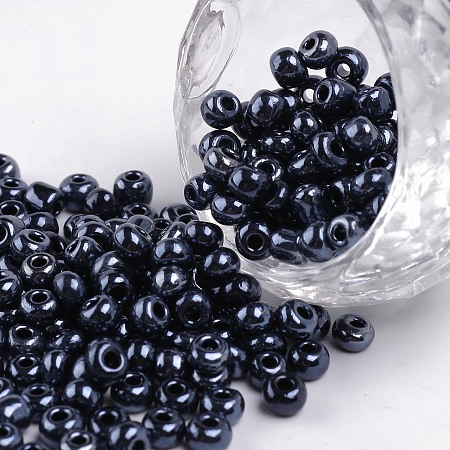 Honeyhandy 6/0 Glass Seed Beads, Metallic Colours, Black, 4mm, Hole: 1mm, about 1000pcs/100g