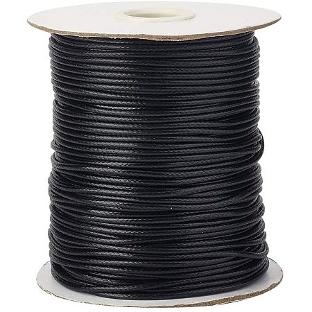 PandaHall Elite About 200 Yards/roll 1mm Black Waxed Polyester Cord Environmental Korean Waxed Cord Thread Beading Thread for Jewellery Bracelets Craft Making