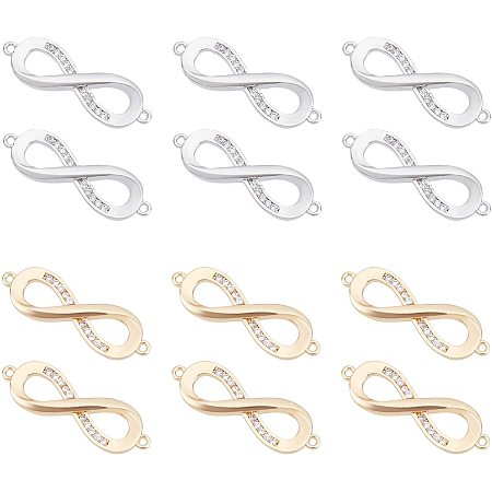 arricraft 12 Pcs Infinity Link Connector, Pave Zirconia Links Connectors Brass Infinity Shaped Charm for DIY Bracelet Necklace Jewelry Making