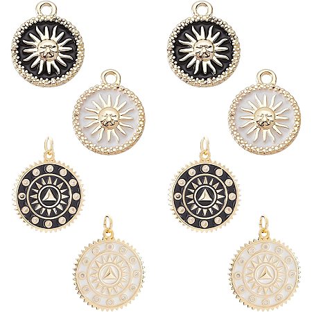 AHANDMAKER 8Pcs 4 Style Brass Micro Pave Clear Cubic Zirconia Pendants, Vintage Sun and Moon Pendant with Enamel and Jump Rings, DIY Pendant Kit for Charms Beads Bracelet Necklace Jewelry Findings