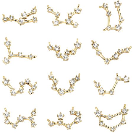SUNNYCLUE 1 Box 12Pcs Twelve Constellation Charms Zodiac Sign Astrology Brass Horoscope Pendants Gold Plated with Rhinestones Double Loops for Jewelry Making Crafts Supplies