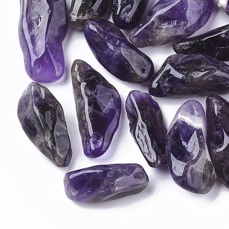Arricraft Natural Amethyst Beads, Tumbled Stone, Chip, 25~40x10~16x6~12mm, Hole: 0.6mm