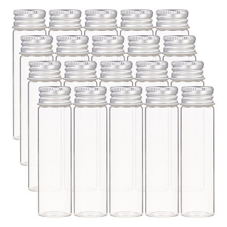 Glass Bottles, with Screw Aluminum Cap and Silicone Stopper, Empty Jar, Platinum, Clear, 8x2.2cm; Capacity: 20ml(0.67 fl. oz), 20pcs/box