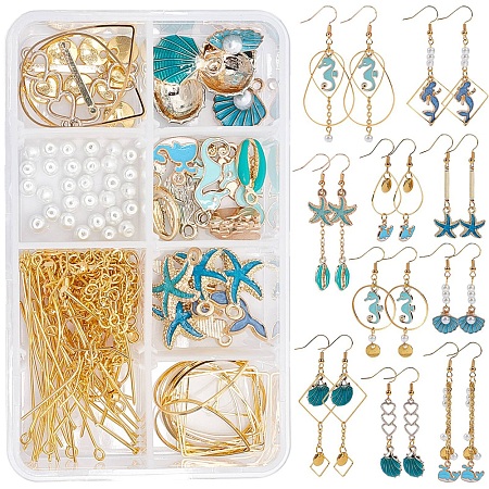 SUNNYCLUE DIY Dangle Earring Making Kits, include Alloy Enamel Pendants, Iron Links Connectors, Brass Linking Rings & Cable Chains, Glass Pearl Beads, Golden & Light Gold, 4mm, Hole: 0.8~1mm, 30pcs/box
